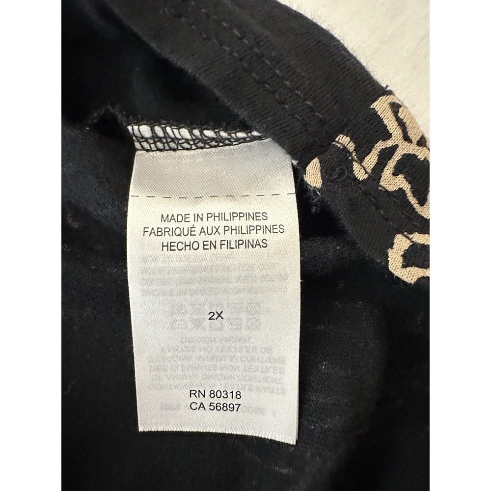 Lucky Brand Womens Black Tan Floral Peasant Blouse Sz 2X Round Neck Keyhole - Picture 6 of 9